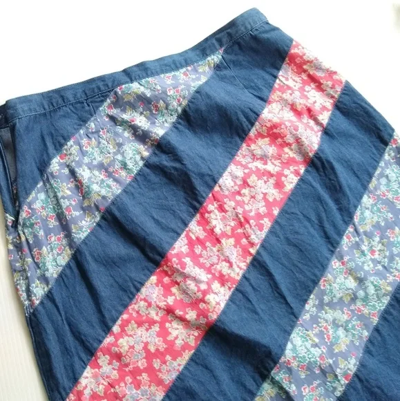 VINTAGE Crazy Horse floral stripe patchwork skirt - Picture 3 of 7